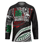 Personalised South Sydney Rabbitohs Hockey Jersey Polynesian Tribal Art Style With Powerful Rabbit Mascot