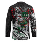 Personalised South Sydney Rabbitohs Hockey Jersey Polynesian Tribal Art Style With Powerful Rabbit Mascot