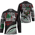 Personalised South Sydney Rabbitohs Hockey Jersey Polynesian Tribal Art Style With Powerful Rabbit Mascot