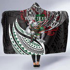 Personalised South Sydney Rabbitohs Hooded Blanket Polynesian Tribal Art Style With Powerful Rabbit Mascot