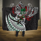 Personalised South Sydney Rabbitohs Hooded Blanket Polynesian Tribal Art Style With Powerful Rabbit Mascot