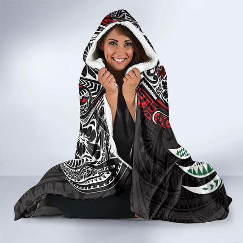 Personalised South Sydney Rabbitohs Hooded Blanket Polynesian Tribal Art Style With Powerful Rabbit Mascot