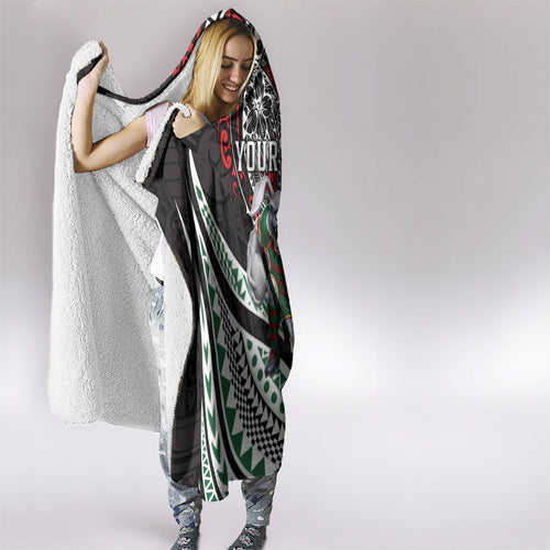 Personalised South Sydney Rabbitohs Hooded Blanket Polynesian Tribal Art Style With Powerful Rabbit Mascot