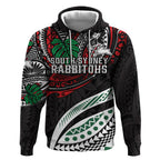 Personalised South Sydney Rabbitohs Hoodie Polynesian Tribal Art Style With Powerful Rabbit Mascot