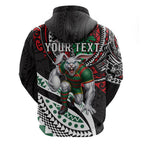Personalised South Sydney Rabbitohs Hoodie Polynesian Tribal Art Style With Powerful Rabbit Mascot