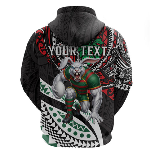 Personalised South Sydney Rabbitohs Hoodie Polynesian Tribal Art Style With Powerful Rabbit Mascot