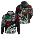 Personalised South Sydney Rabbitohs Hoodie Polynesian Tribal Art Style With Powerful Rabbit Mascot