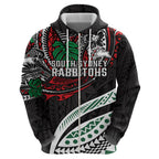 Personalised South Sydney Rabbitohs Hoodie Polynesian Tribal Art Style With Powerful Rabbit Mascot
