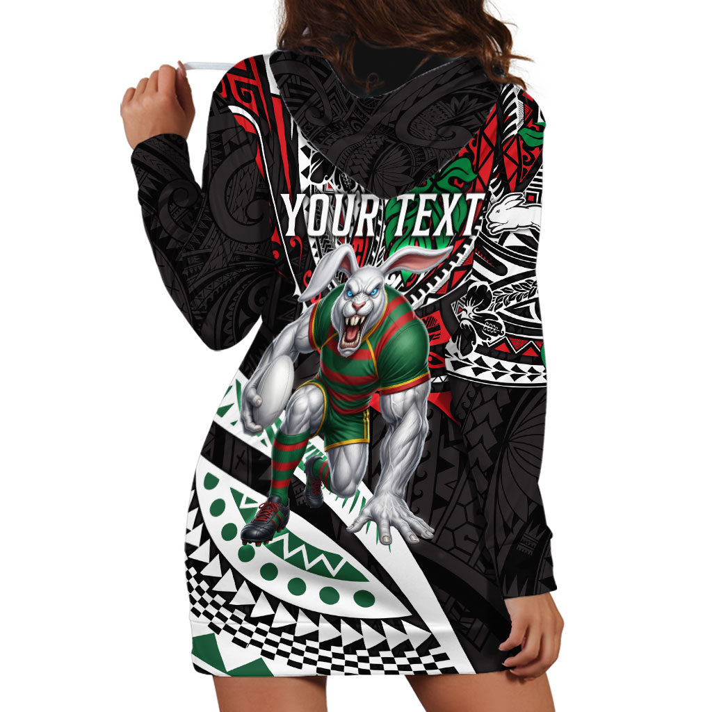 Personalised South Sydney Rabbitohs Hoodie Dress Polynesian Tribal Art Style With Powerful Rabbit Mascot