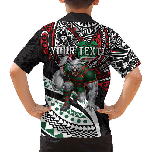 Personalised South Sydney Rabbitohs Kid Hawaiian Shirt Polynesian Tribal Art Style With Powerful Rabbit Mascot