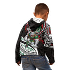 Personalised South Sydney Rabbitohs Kid Hoodie Polynesian Tribal Art Style With Powerful Rabbit Mascot