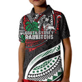 Personalised South Sydney Rabbitohs Kid Polo Shirt Polynesian Tribal Art Style With Powerful Rabbit Mascot