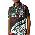 Personalised South Sydney Rabbitohs Kid Polo Shirt Polynesian Tribal Art Style With Powerful Rabbit Mascot