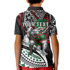 Personalised South Sydney Rabbitohs Kid Polo Shirt Polynesian Tribal Art Style With Powerful Rabbit Mascot