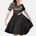 Personalised South Sydney Rabbitohs Kid Short Sleeve Dress Polynesian Tribal Art Style With Powerful Rabbit Mascot