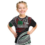 Personalised South Sydney Rabbitohs Kid T Shirt Polynesian Tribal Art Style With Powerful Rabbit Mascot