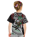 Personalised South Sydney Rabbitohs Kid T Shirt Polynesian Tribal Art Style With Powerful Rabbit Mascot