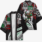 Personalised South Sydney Rabbitohs Kimono Polynesian Tribal Art Style With Powerful Rabbit Mascot