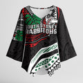 Personalised South Sydney Rabbitohs Kimono Sleeve Blouse Polynesian Tribal Art Style With Powerful Rabbit Mascot