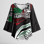 Personalised South Sydney Rabbitohs Kimono Sleeve Blouse Polynesian Tribal Art Style With Powerful Rabbit Mascot