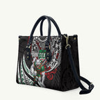 Personalised South Sydney Rabbitohs Leather Bag Polynesian Tribal Art Style With Powerful Rabbit Mascot