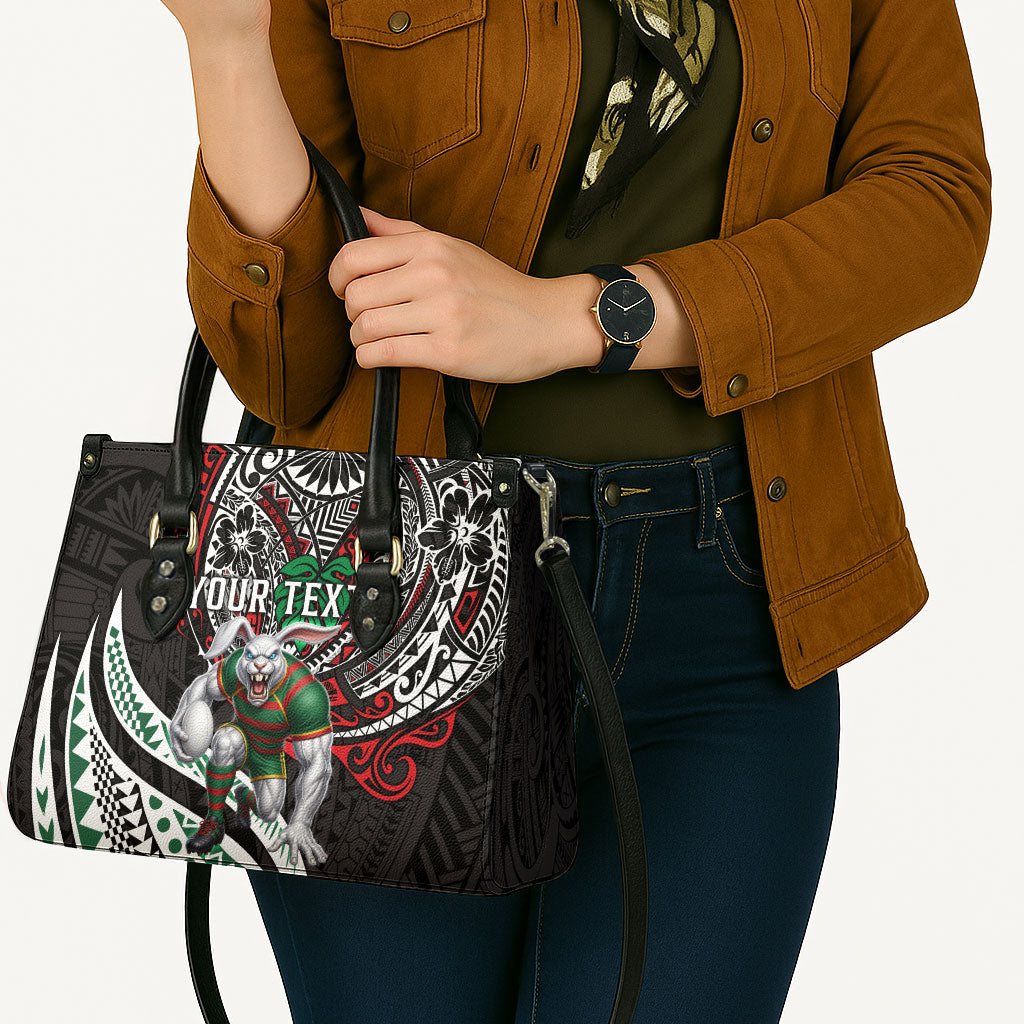 Personalised South Sydney Rabbitohs Leather Bag Polynesian Tribal Art Style With Powerful Rabbit Mascot