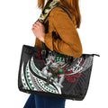 Personalised South Sydney Rabbitohs Leather Tote Bag Polynesian Tribal Art Style With Powerful Rabbit Mascot