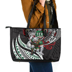 Personalised South Sydney Rabbitohs Leather Tote Bag Polynesian Tribal Art Style With Powerful Rabbit Mascot