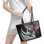 Personalised South Sydney Rabbitohs Leather Tote Bag Polynesian Tribal Art Style With Powerful Rabbit Mascot