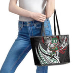 Personalised South Sydney Rabbitohs Leather Tote Bag Polynesian Tribal Art Style With Powerful Rabbit Mascot