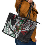 Personalised South Sydney Rabbitohs Leather Tote Bag Polynesian Tribal Art Style With Powerful Rabbit Mascot