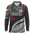 Personalised South Sydney Rabbitohs Long Sleeve Polo Shirt Polynesian Tribal Art Style With Powerful Rabbit Mascot