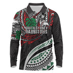 Personalised South Sydney Rabbitohs Long Sleeve Polo Shirt Polynesian Tribal Art Style With Powerful Rabbit Mascot