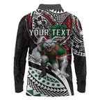 Personalised South Sydney Rabbitohs Long Sleeve Polo Shirt Polynesian Tribal Art Style With Powerful Rabbit Mascot