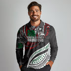 Personalised South Sydney Rabbitohs Long Sleeve Polo Shirt Polynesian Tribal Art Style With Powerful Rabbit Mascot