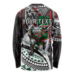 Personalised South Sydney Rabbitohs Long Sleeve Shirt Polynesian Tribal Art Style With Powerful Rabbit Mascot