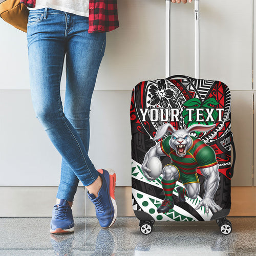 Personalised South Sydney Rabbitohs Luggage Cover Polynesian Tribal Art Style With Powerful Rabbit Mascot