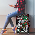 Personalised South Sydney Rabbitohs Luggage Cover Polynesian Tribal Art Style With Powerful Rabbit Mascot