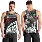 Personalised South Sydney Rabbitohs Men Tank Top Polynesian Tribal Art Style With Powerful Rabbit Mascot