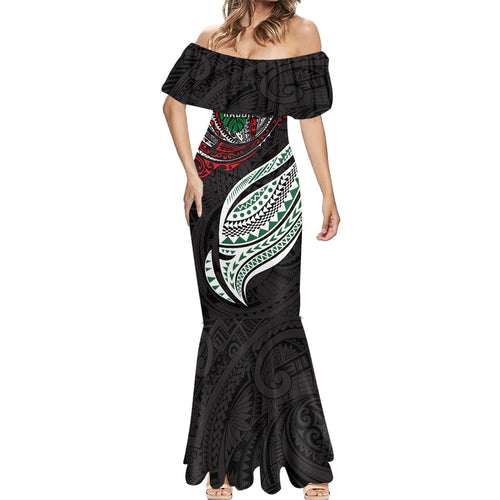 Personalised South Sydney Rabbitohs Mermaid Dress Polynesian Tribal Art Style With Powerful Rabbit Mascot