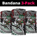 Personalised South Sydney Rabbitohs Neck Gaiter Polynesian Tribal Art Style With Powerful Rabbit Mascot