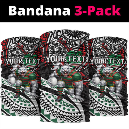 Personalised South Sydney Rabbitohs Neck Gaiter Polynesian Tribal Art Style With Powerful Rabbit Mascot