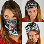 Personalised South Sydney Rabbitohs Neck Gaiter Polynesian Tribal Art Style With Powerful Rabbit Mascot