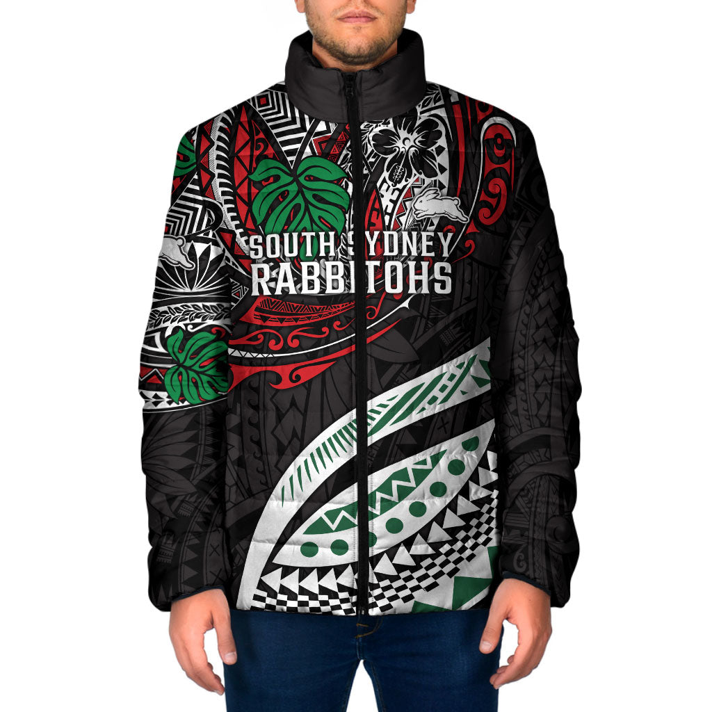 Personalised South Sydney Rabbitohs Padded Jacket Polynesian Tribal Art Style With Powerful Rabbit Mascot