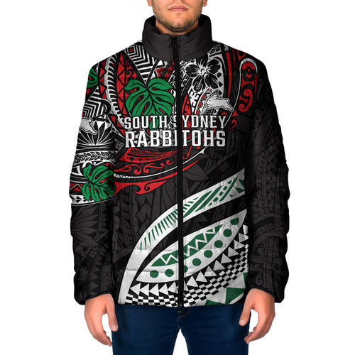 Personalised South Sydney Rabbitohs Padded Jacket Polynesian Tribal Art Style With Powerful Rabbit Mascot