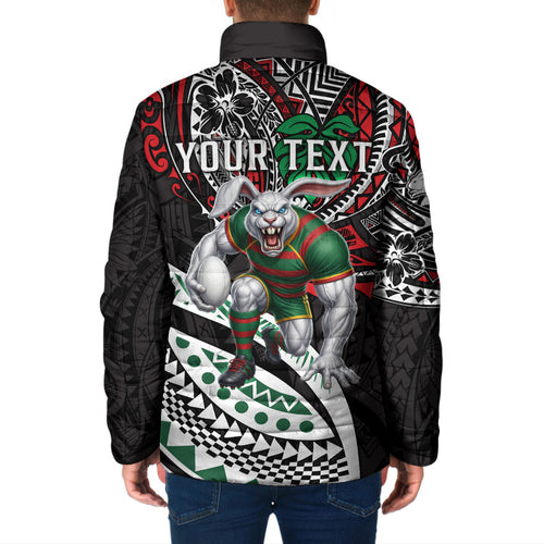 Personalised South Sydney Rabbitohs Padded Jacket Polynesian Tribal Art Style With Powerful Rabbit Mascot