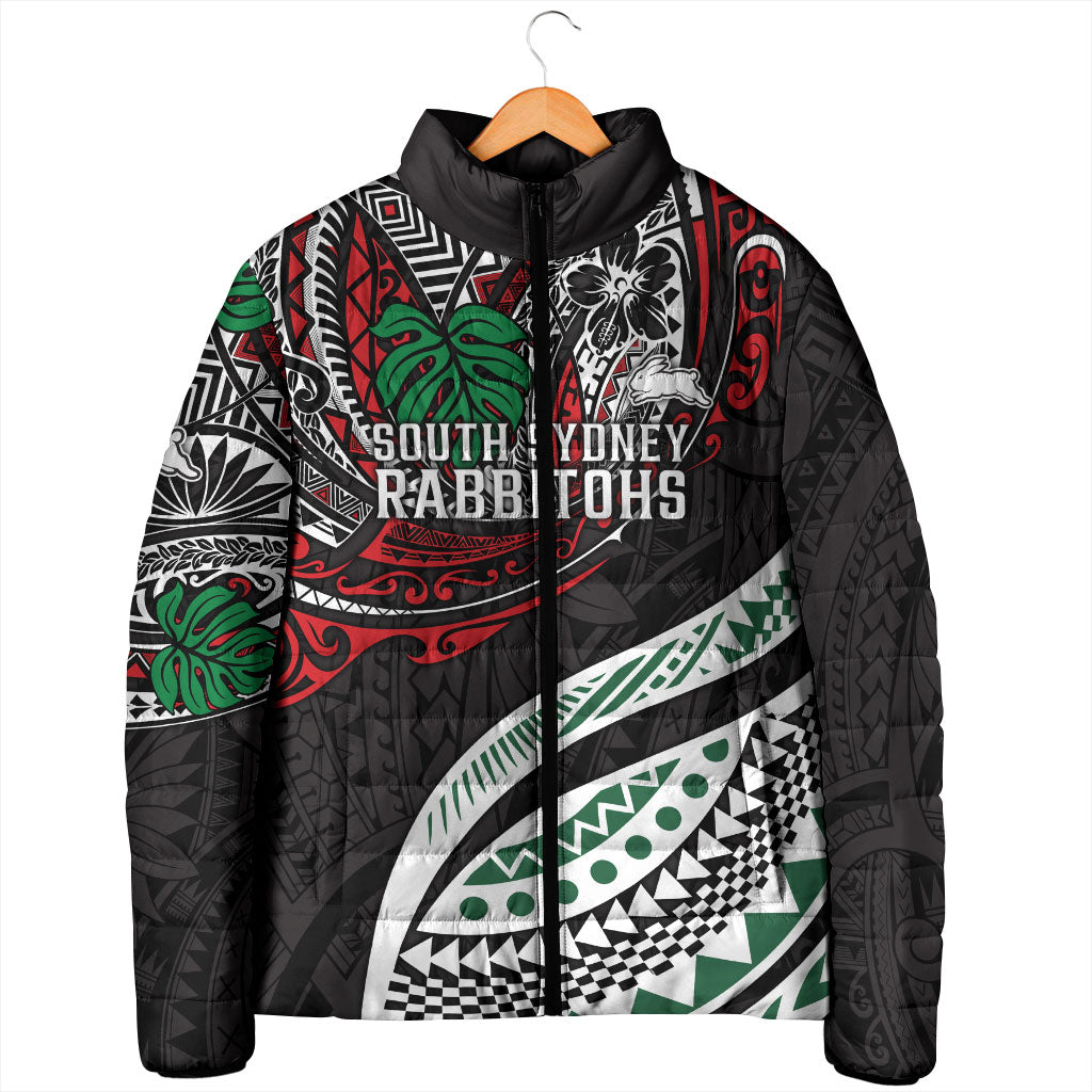 Personalised South Sydney Rabbitohs Padded Jacket Polynesian Tribal Art Style With Powerful Rabbit Mascot