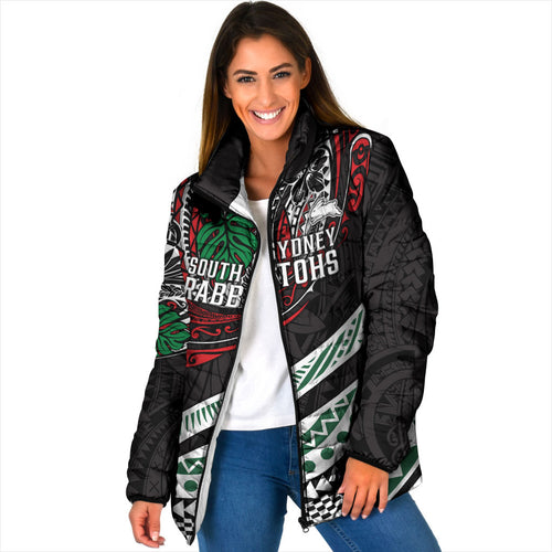 Personalised South Sydney Rabbitohs Padded Jacket Polynesian Tribal Art Style With Powerful Rabbit Mascot