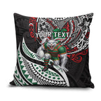 Personalised South Sydney Rabbitohs Pillow Cover Polynesian Tribal Art Style With Powerful Rabbit Mascot