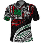 Personalised South Sydney Rabbitohs Polo Shirt Polynesian Tribal Art Style With Powerful Rabbit Mascot